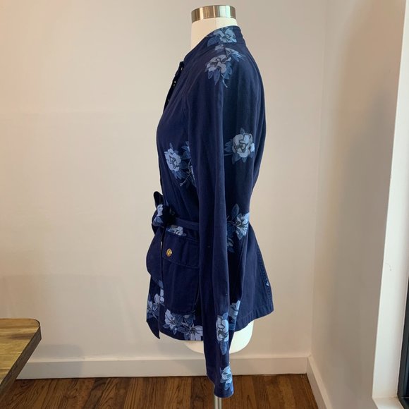 Draper James Floral Field Utility Jacket in Nassau Navy Magnolia Vines, Sz M - Picture 3 of 11